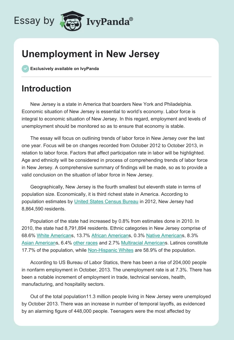 Unemployment in New Jersey. Page 1