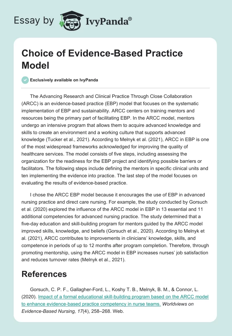 Choice of Evidence-Based Practice Model. Page 1