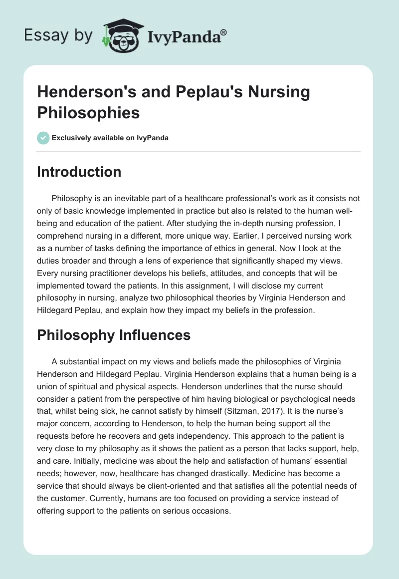 Henderson's and Peplau's Nursing Philosophies. Page 1