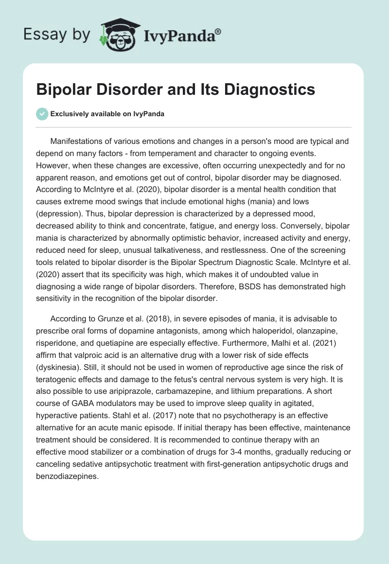 Bipolar Disorder and Its Diagnostics. Page 1