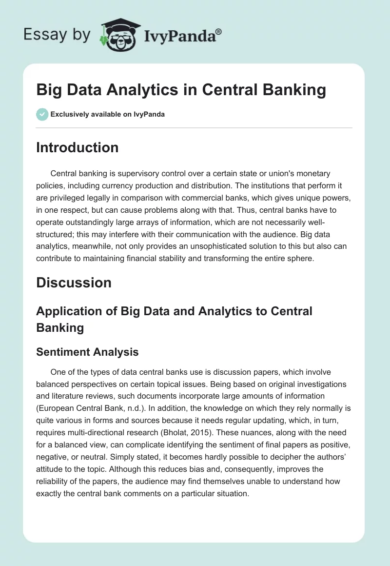 Big Data Analytics in Central Banking. Page 1
