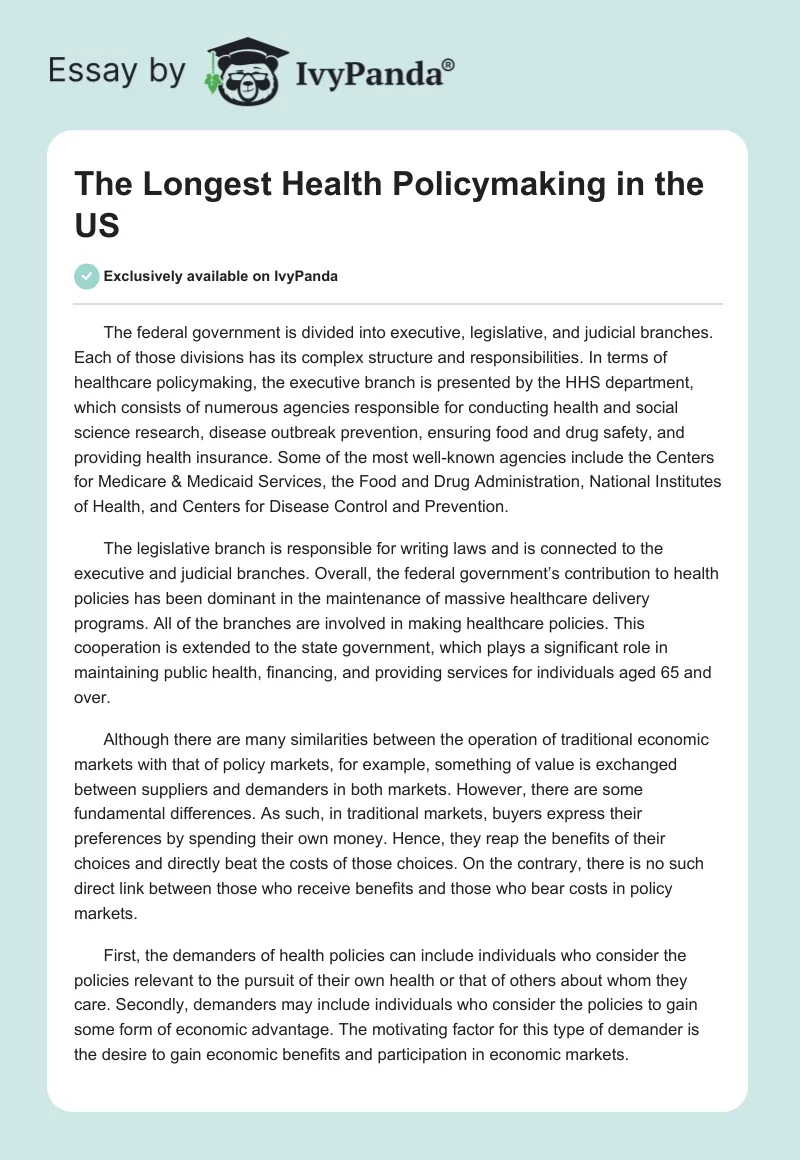 The Longest Health Policymaking in the US. Page 1