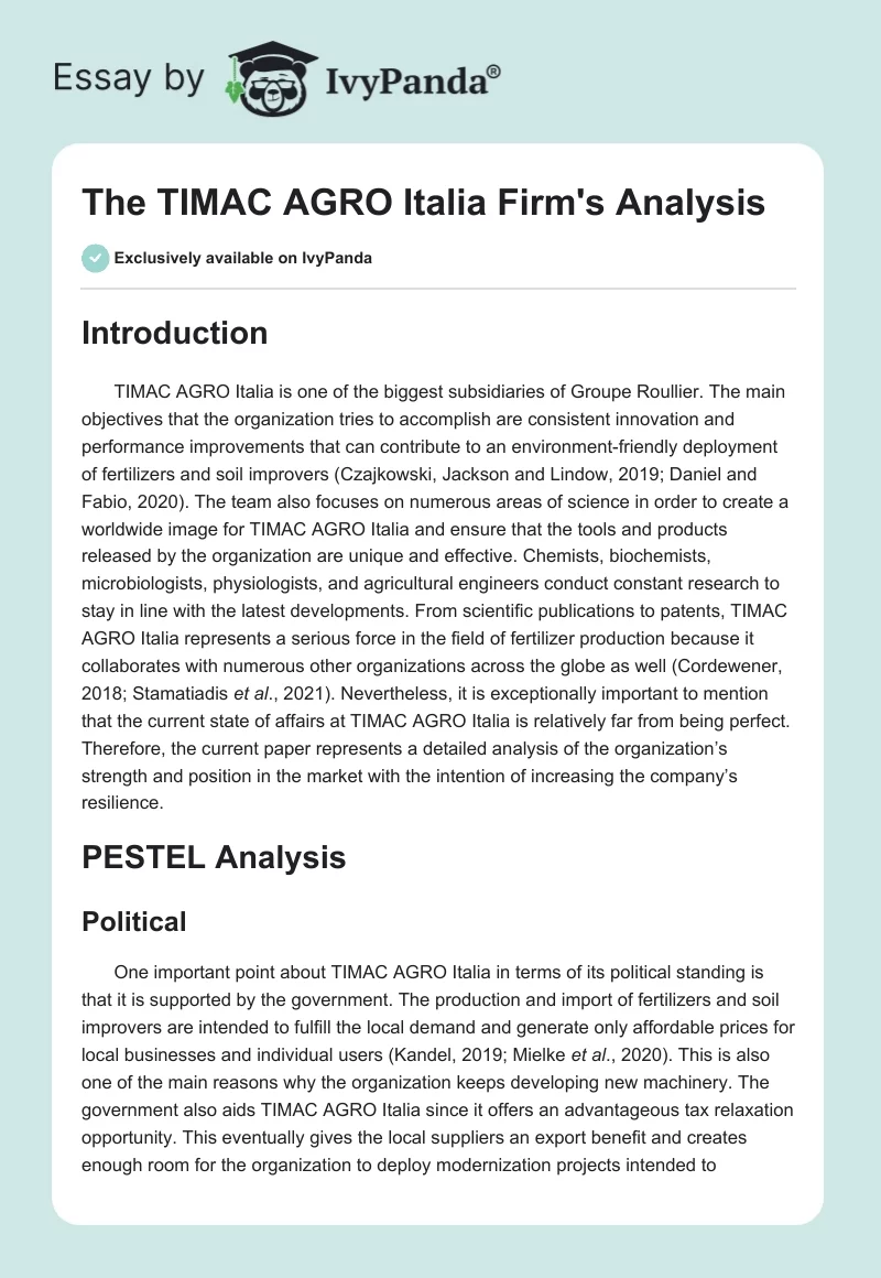 The TIMAC AGRO Italia Firm's Analysis. Page 1