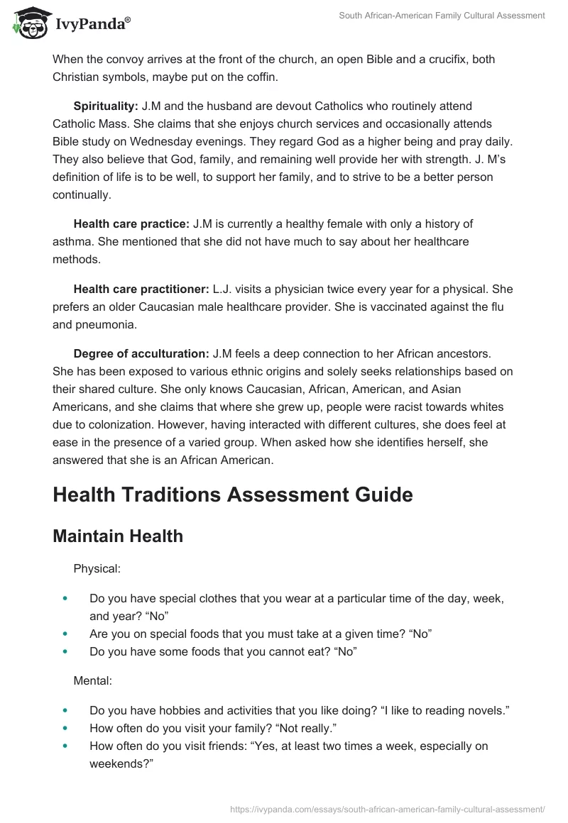South African-American Family Cultural Assessment. Page 4