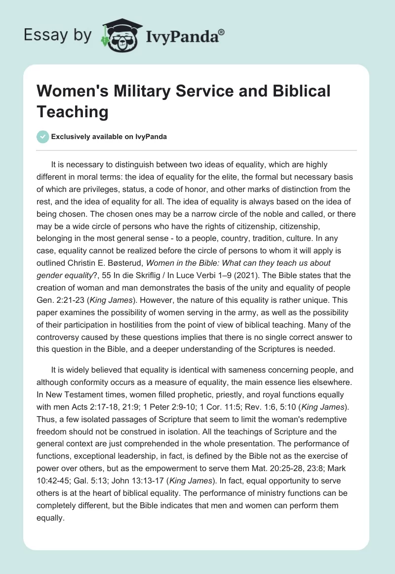 Women's Military Service and Biblical Teaching. Page 1
