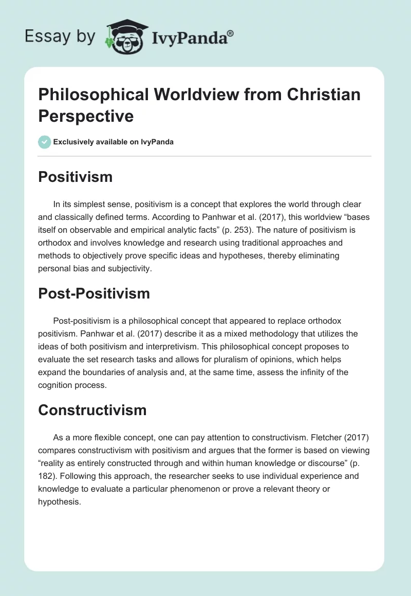 Philosophical Worldview From Christian Perspective. Page 1