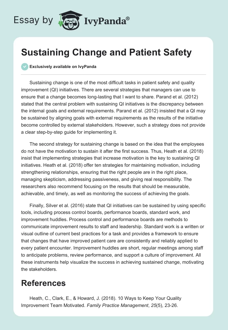 Sustaining Change and Patient Safety. Page 1
