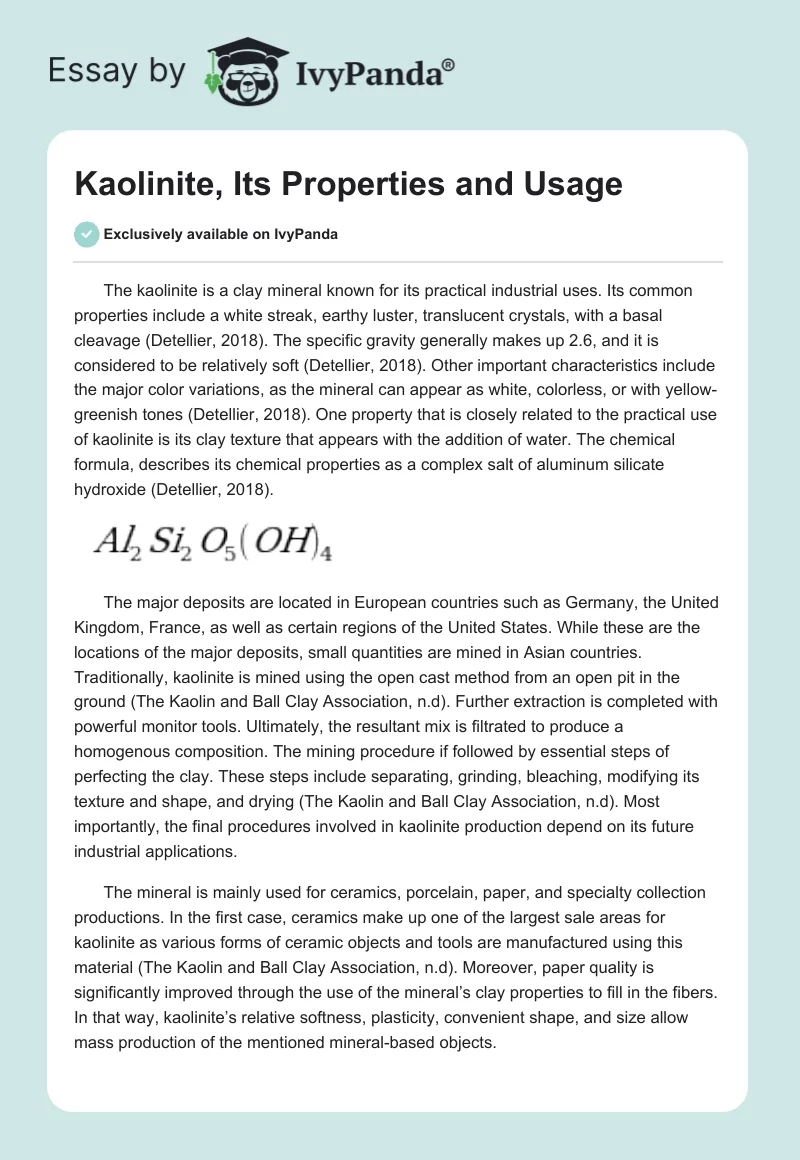 Kaolinite, Its Properties and Usage. Page 1