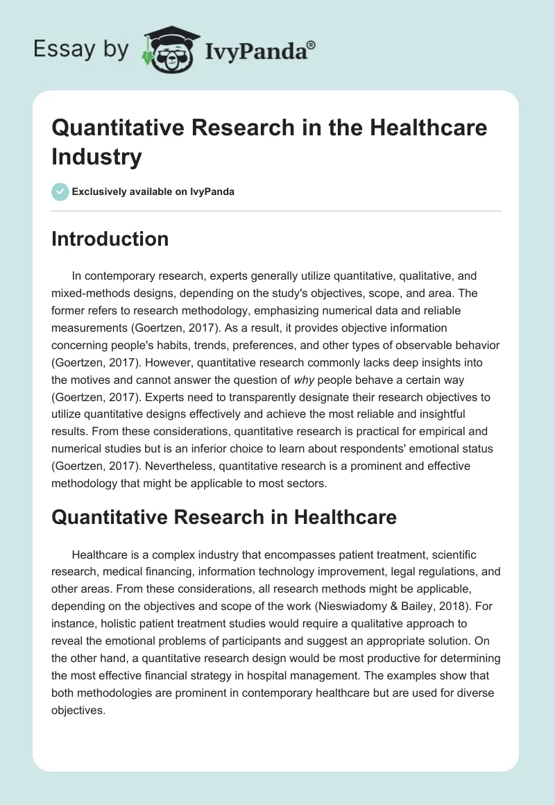 Quantitative Research in the Healthcare Industry. Page 1