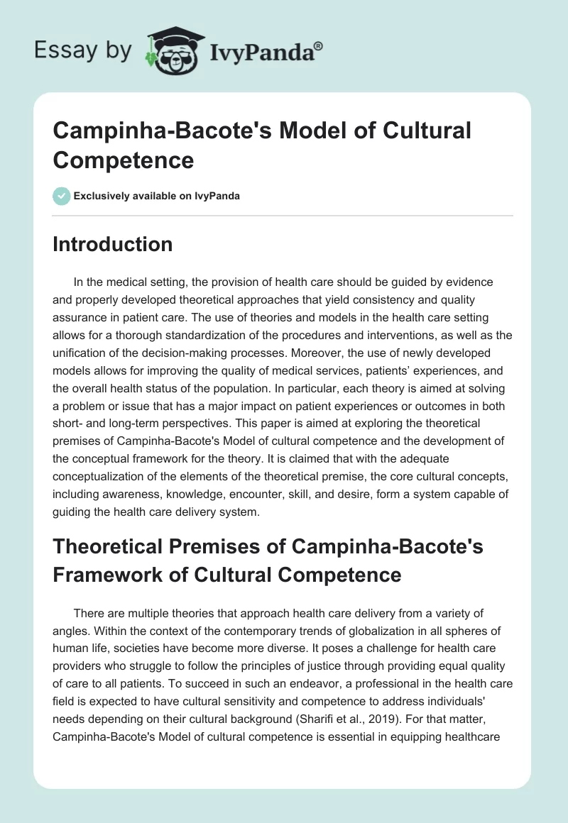 Campinha-Bacote's Model of Cultural Competence. Page 1