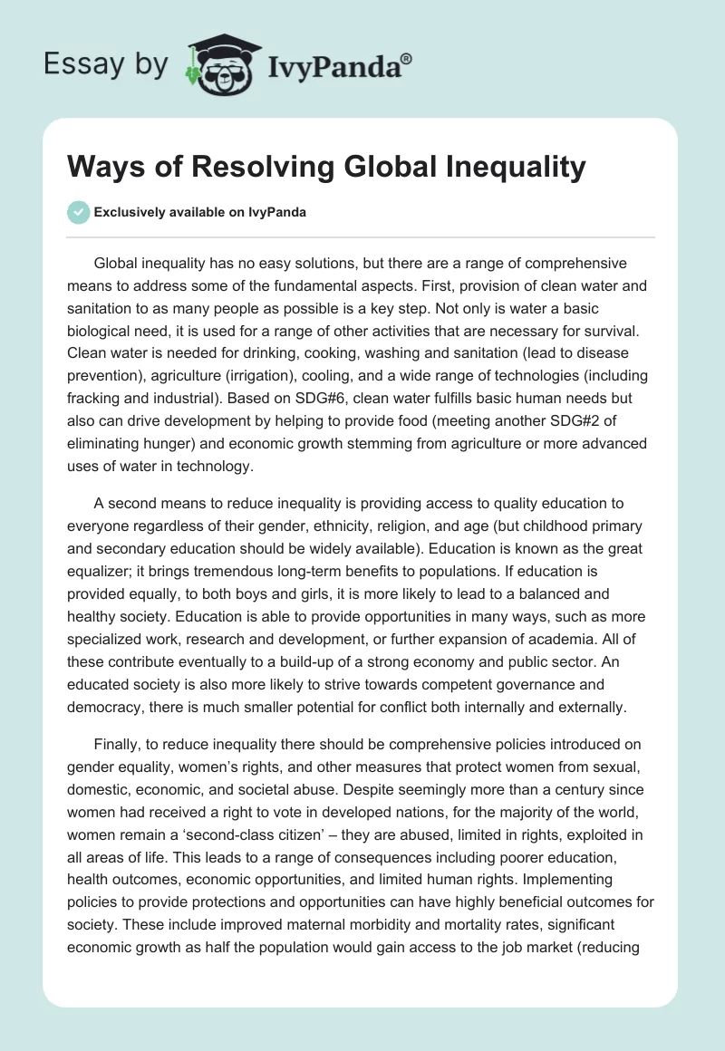 Ways of Resolving Global Inequality. Page 1
