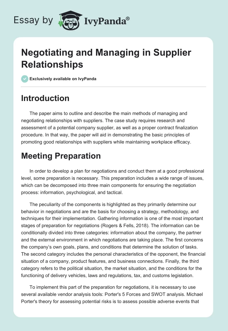 Negotiating and Managing in Supplier Relationships. Page 1