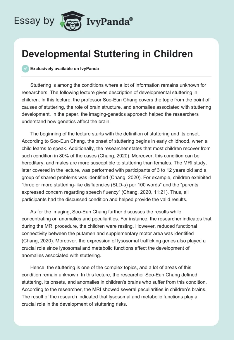 Developmental Stuttering in Children. Page 1
