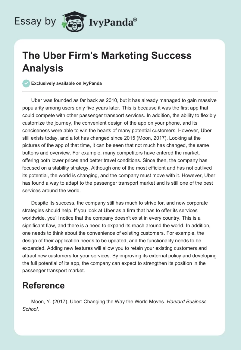 The Uber Firm's Marketing Success Analysis. Page 1
