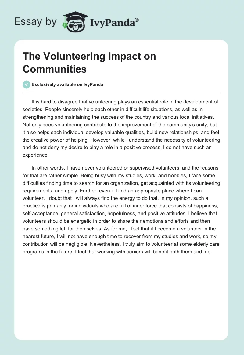 The Volunteering Impact on Communities. Page 1