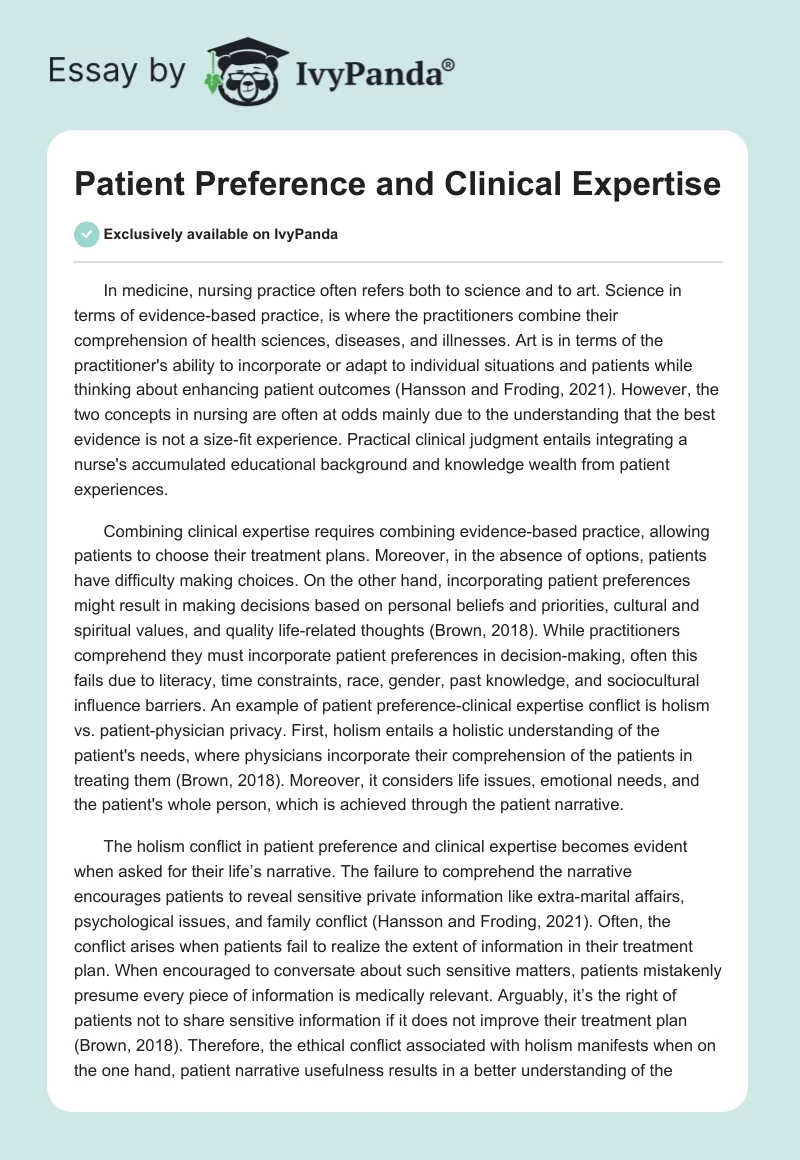 Patient Preference and Clinical Expertise. Page 1