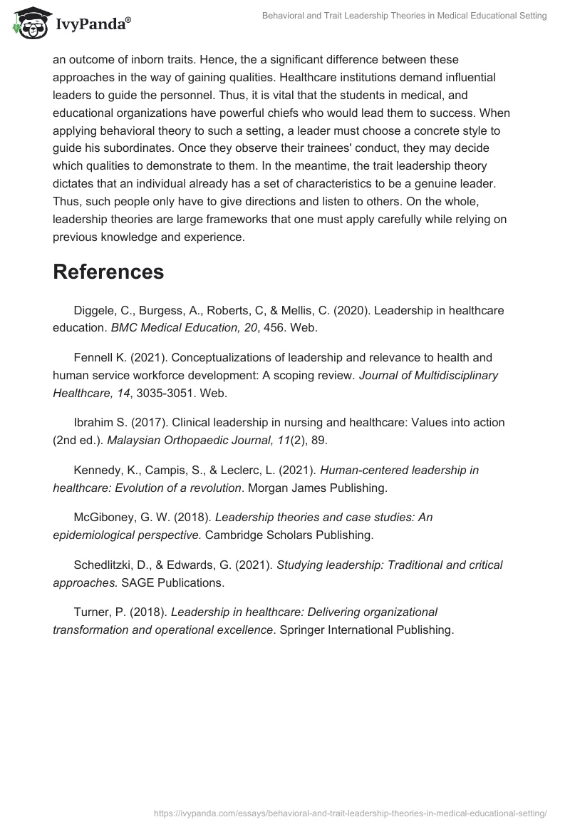 Behavioral and Trait Leadership Theories in Medical Educational Setting. Page 3