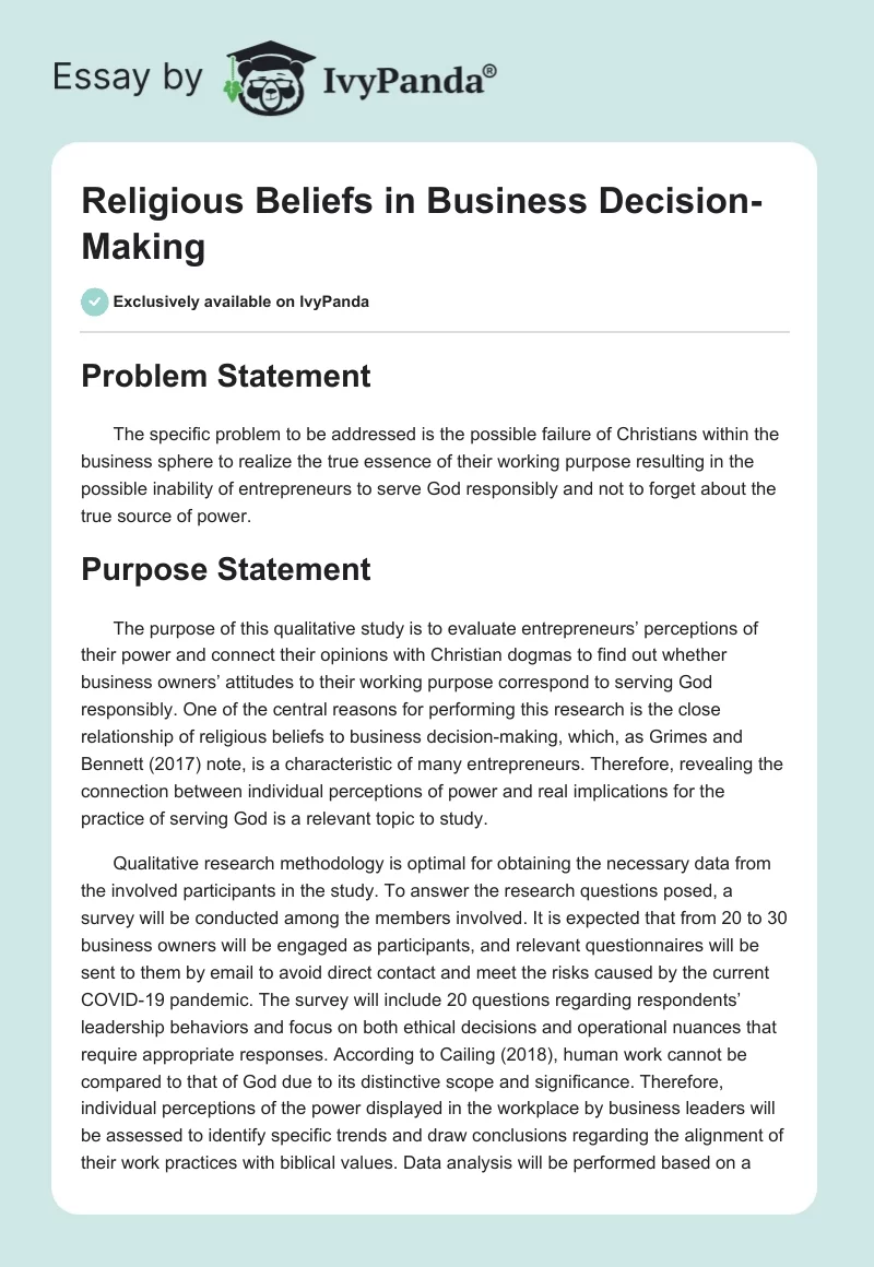 Religious Beliefs in Business Decision-Making. Page 1