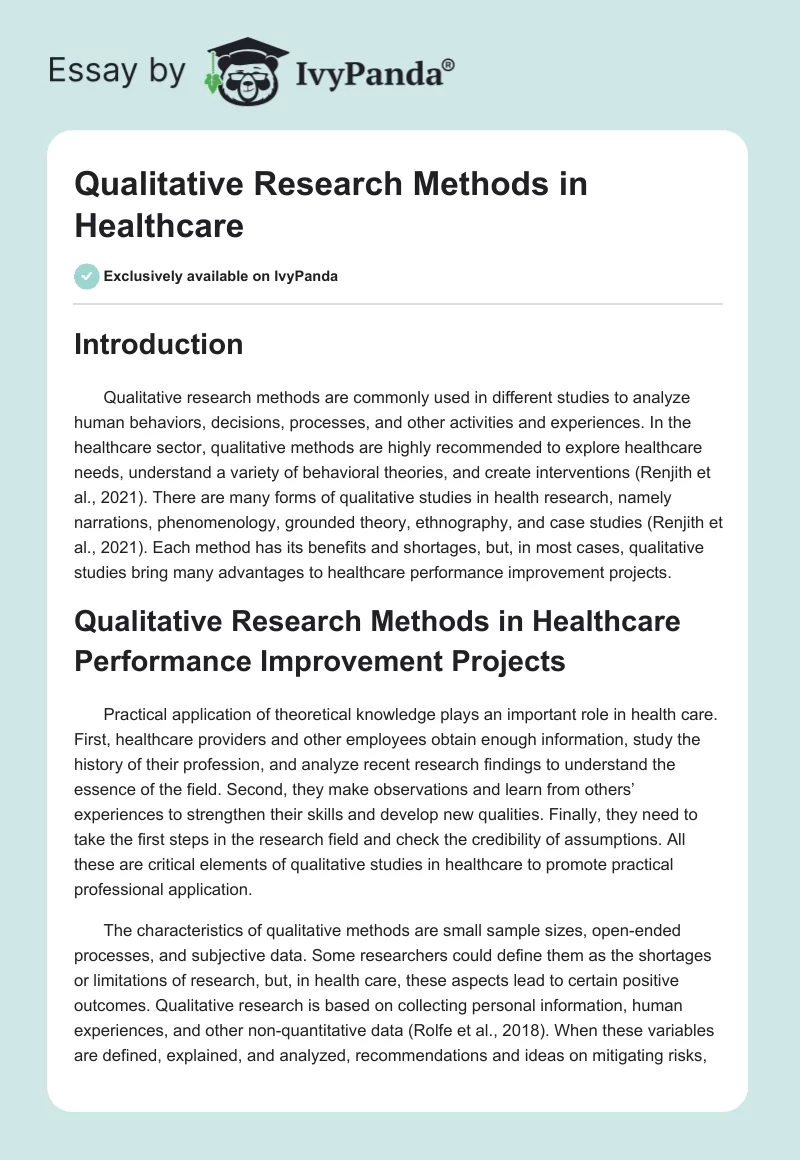 Qualitative Research Methods in Healthcare. Page 1