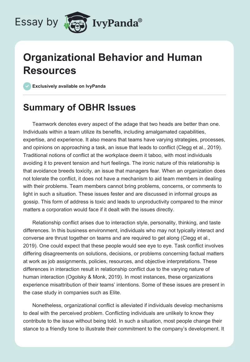 Organizational Behavior and Human Resources. Page 1