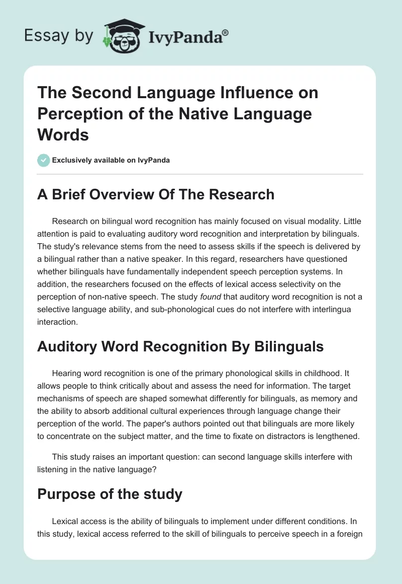 The Second Language Influence on Perception of the Native Language Words. Page 1