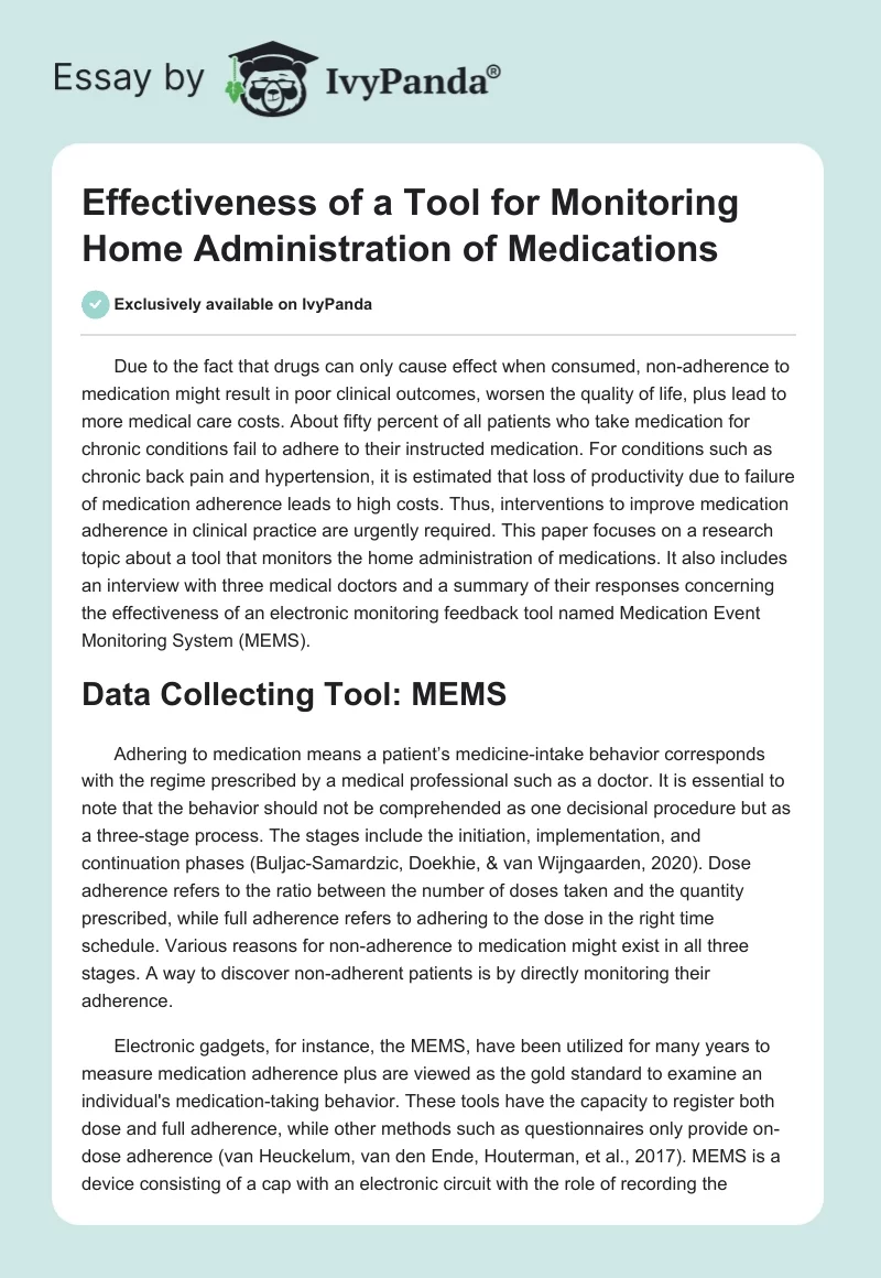 Effectiveness of a Tool for Monitoring Home Administration of Medications. Page 1