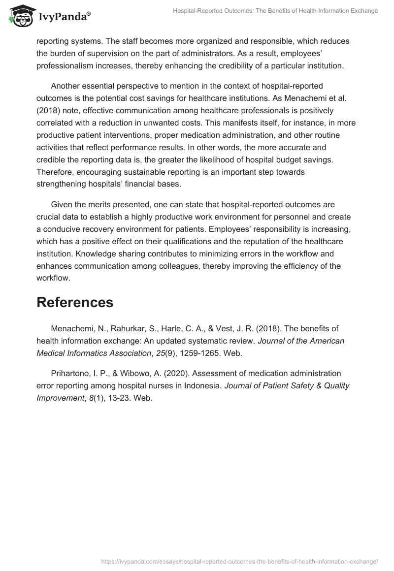 Hospital-Reported Outcomes: The Benefits of Health Information Exchange. Page 2