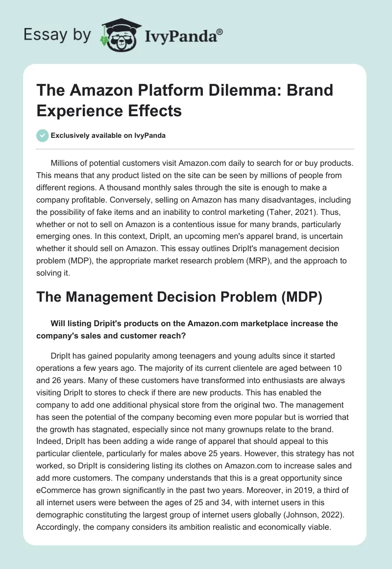 The Amazon Platform Dilemma: Brand Experience Effects. Page 1