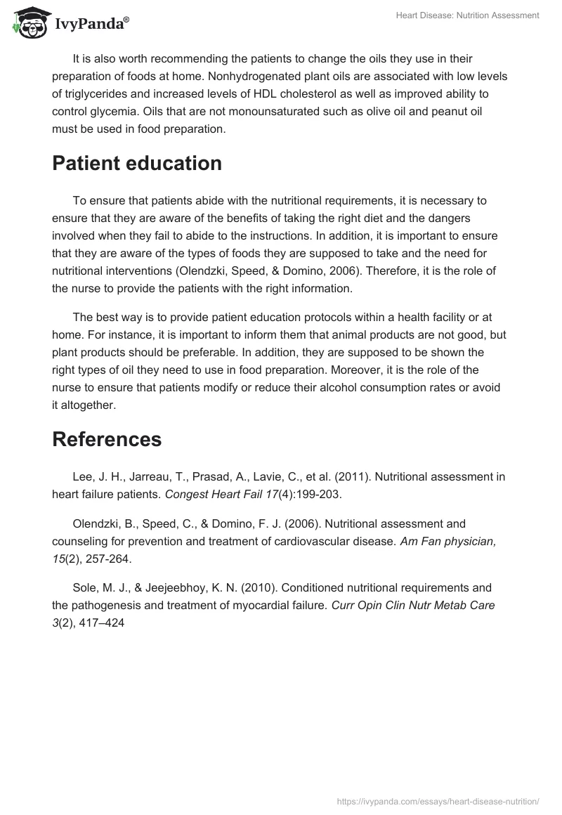Heart Disease: Nutrition Assessment. Page 3