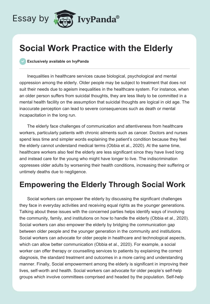 Social Work Practice with the Elderly. Page 1