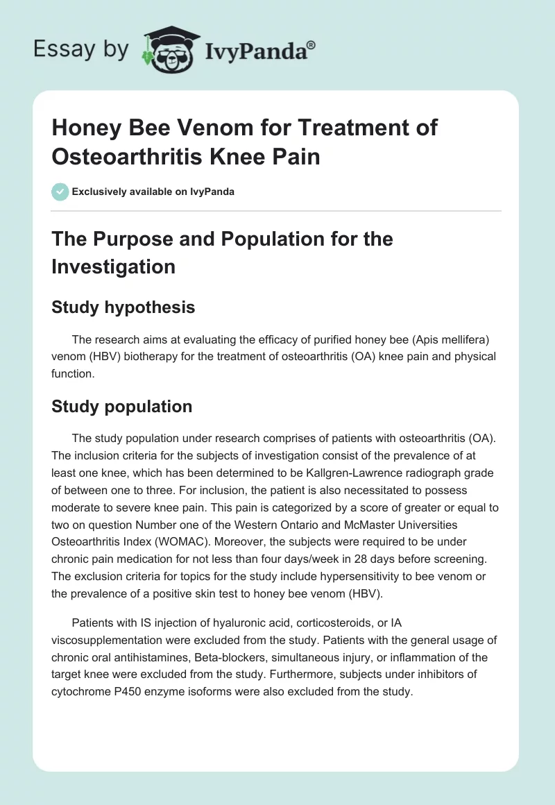 Honey Bee Venom for Treatment of Osteoarthritis Knee Pain. Page 1