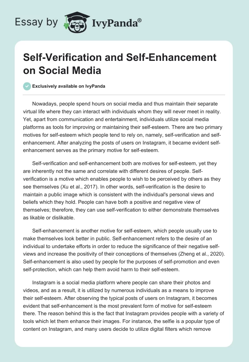 Self-Verification and Self-Enhancement on Social Media. Page 1