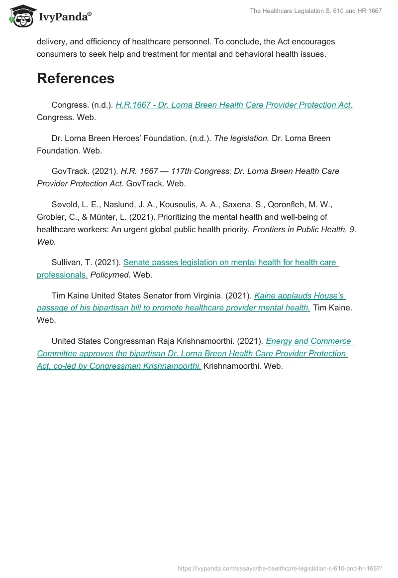 The Healthcare Legislation S. 610 and HR 1667. Page 4