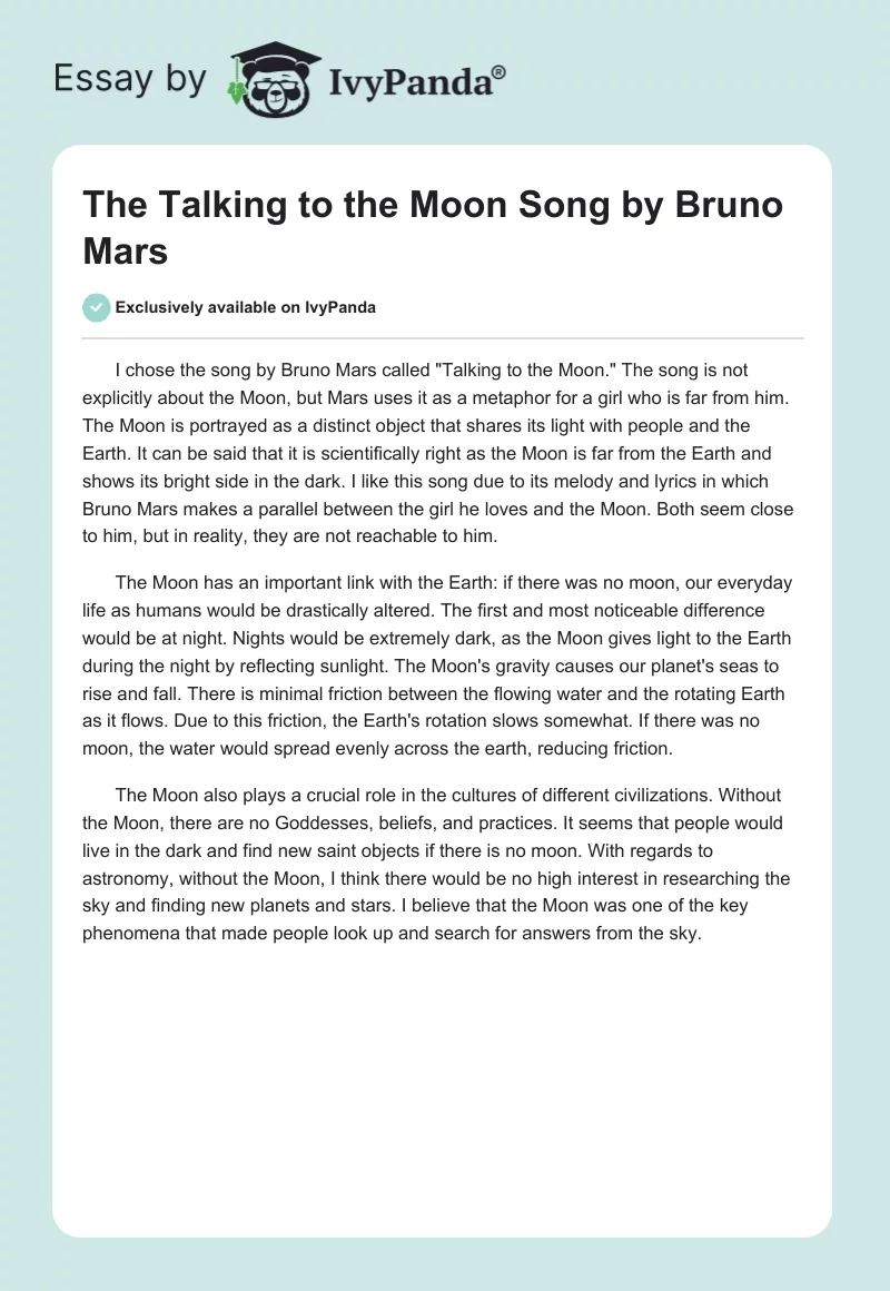 The Talking to the Moon Song by Bruno Mars. Page 1