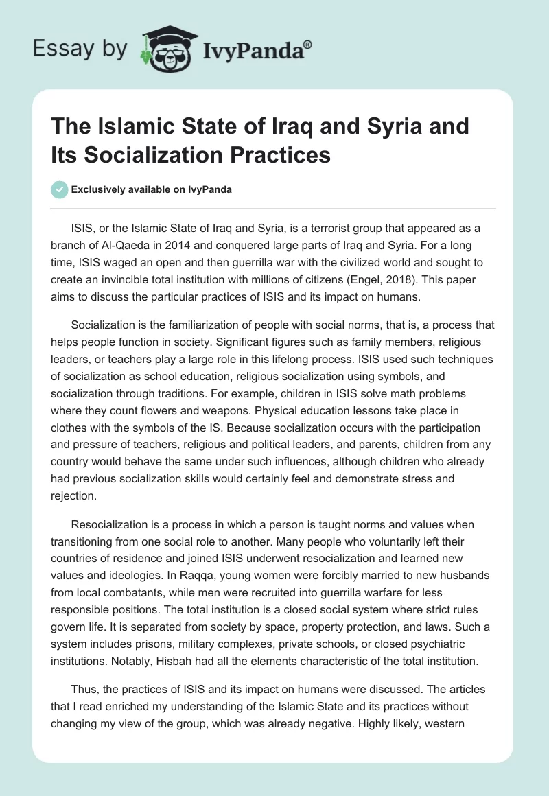 The Islamic State of Iraq and Syria and Its Socialization Practices. Page 1