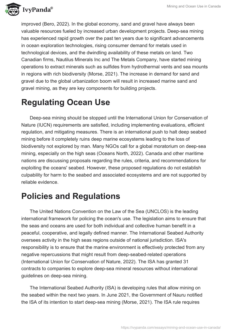Mining and Ocean Use in Canada. Page 2