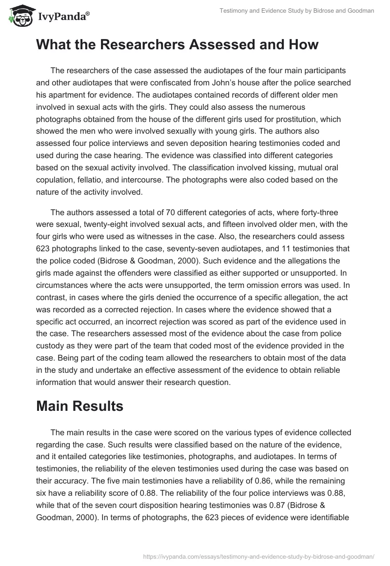Testimony and Evidence Study by Bidrose and Goodman. Page 2