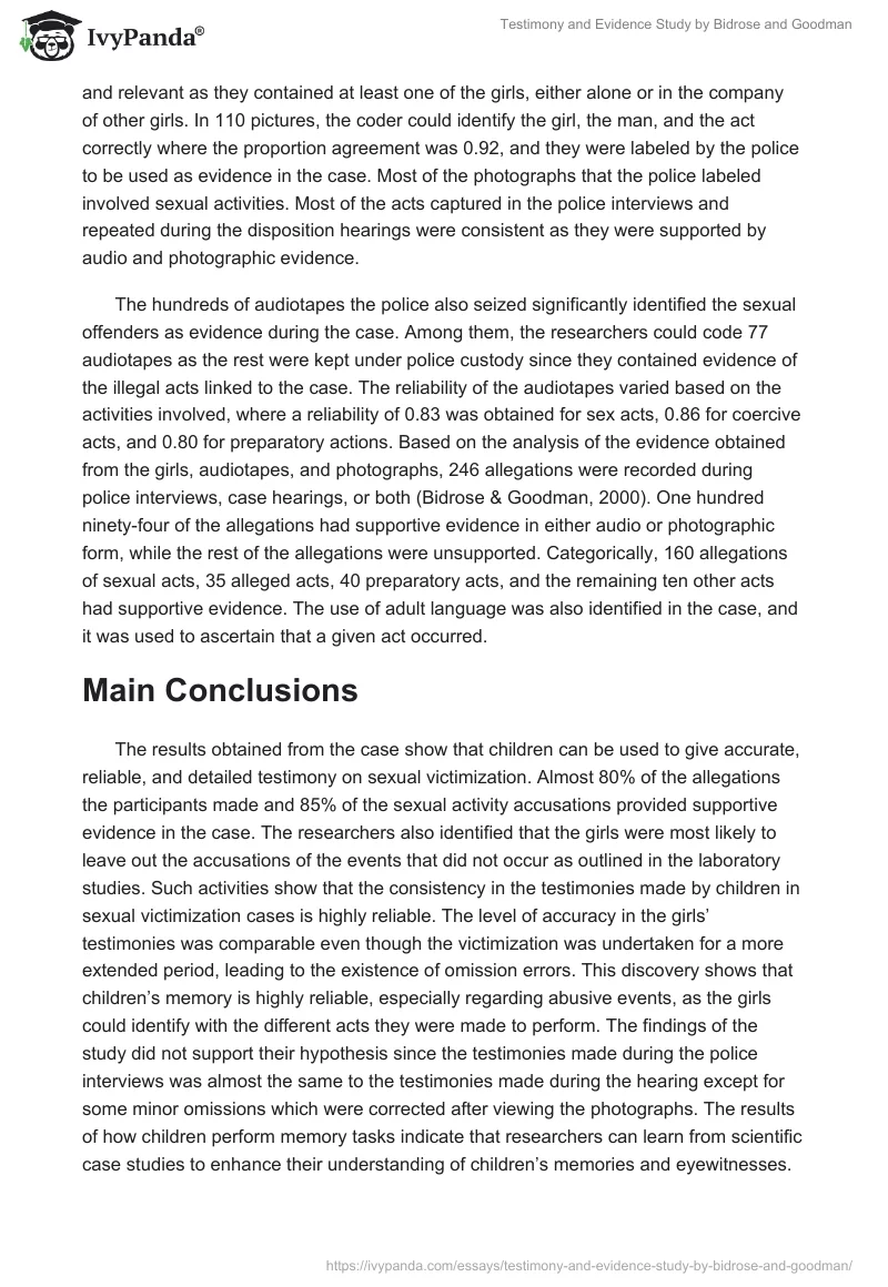 Testimony and Evidence Study by Bidrose and Goodman. Page 3