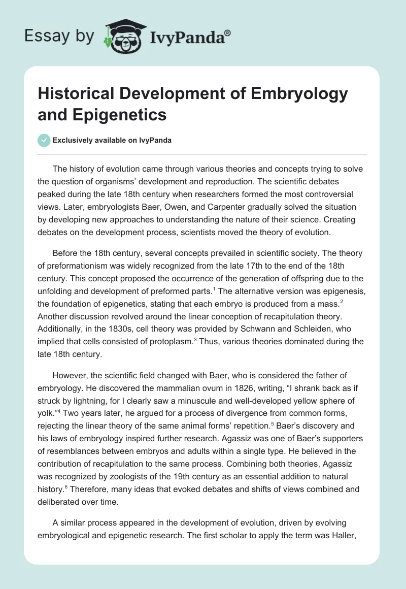 Historical Development of Embryology and Epigenetics. Page 1