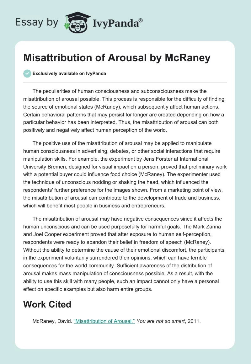 Misattribution of Arousal by McRaney. Page 1