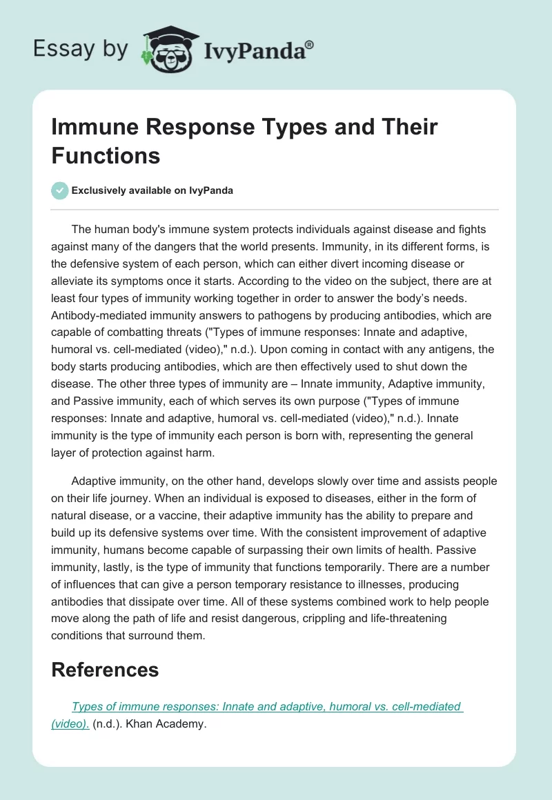 Immune Response Types and Their Functions. Page 1