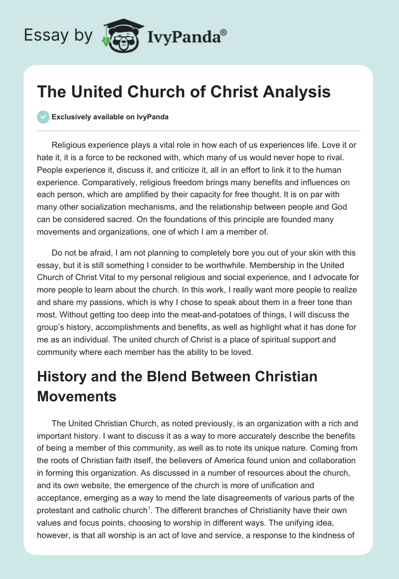 The United Church of Christ Analysis. Page 1