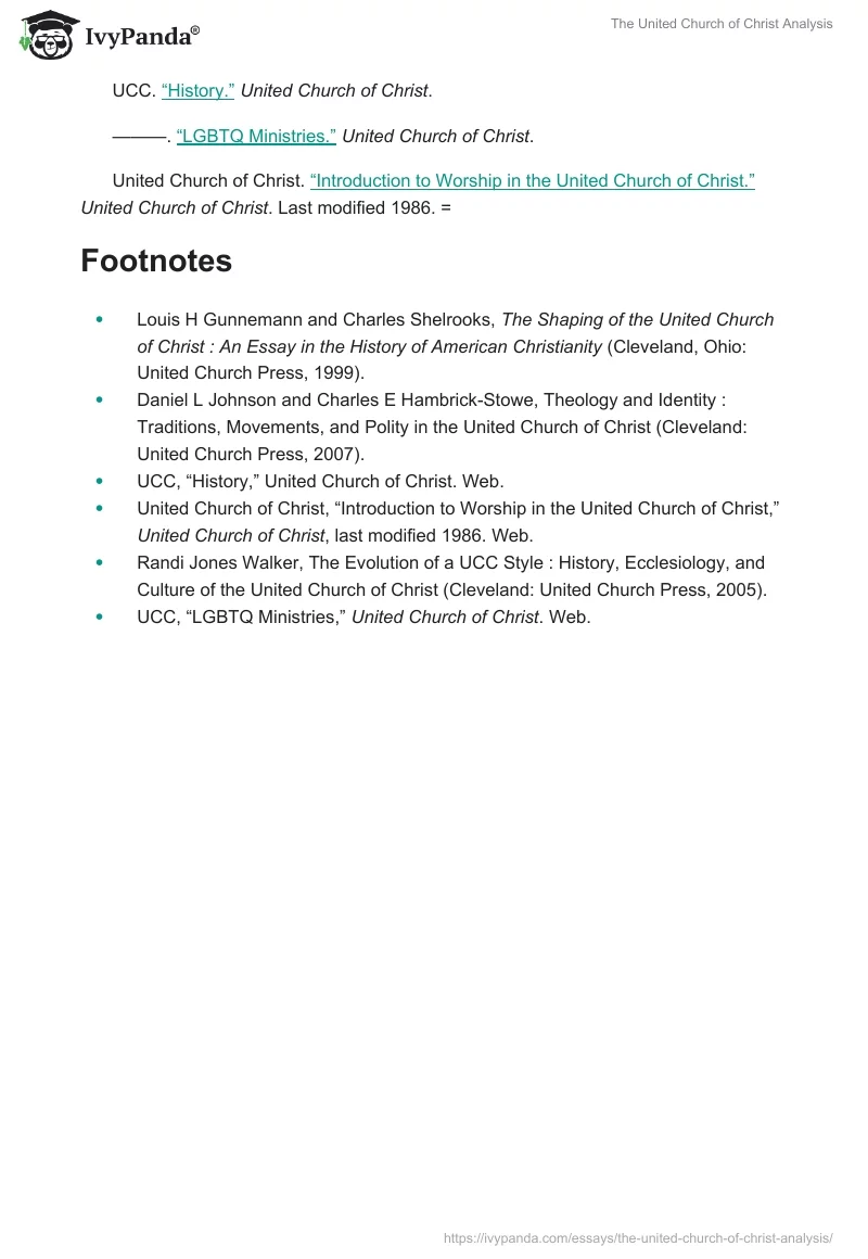 The United Church of Christ Analysis. Page 4