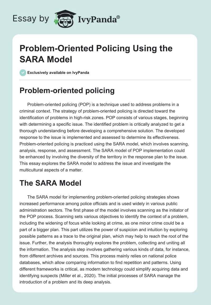 Problem-Oriented Policing Using the SARA Model. Page 1