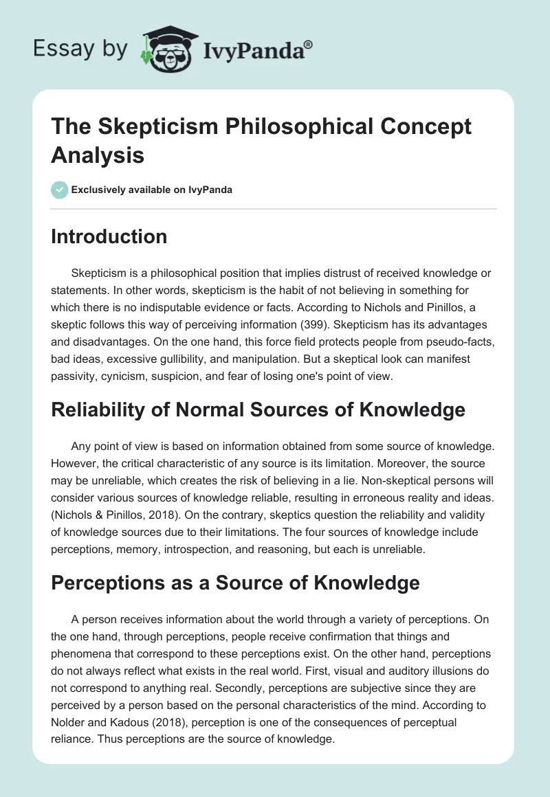 The Skepticism Philosophical Concept Analysis. Page 1