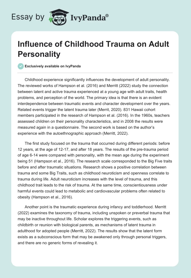 Influence of Childhood Trauma on Adult Personality. Page 1