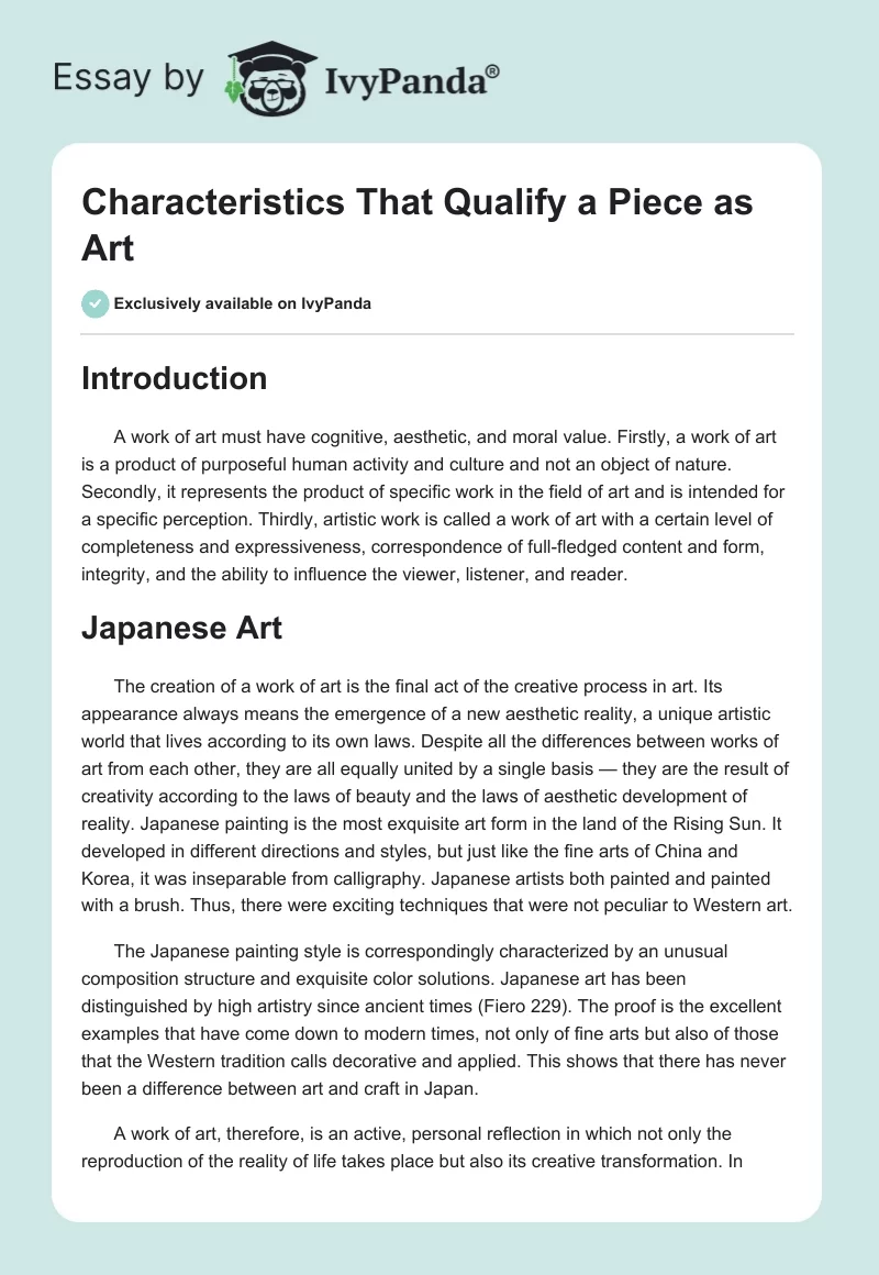 Characteristics That Qualify a Piece as Art. Page 1