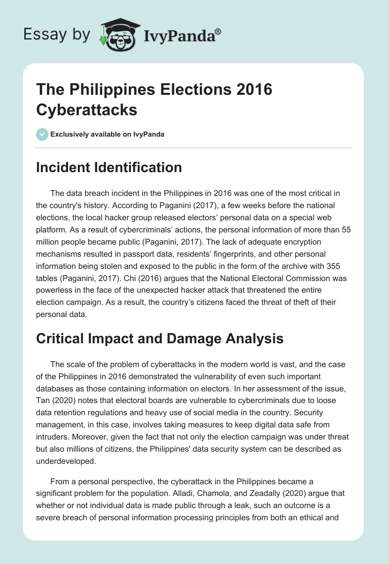The Philippines Elections 2016 Cyberattacks. Page 1