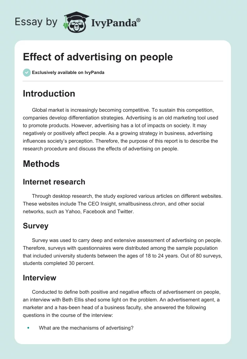 Effect of advertising on people. Page 1