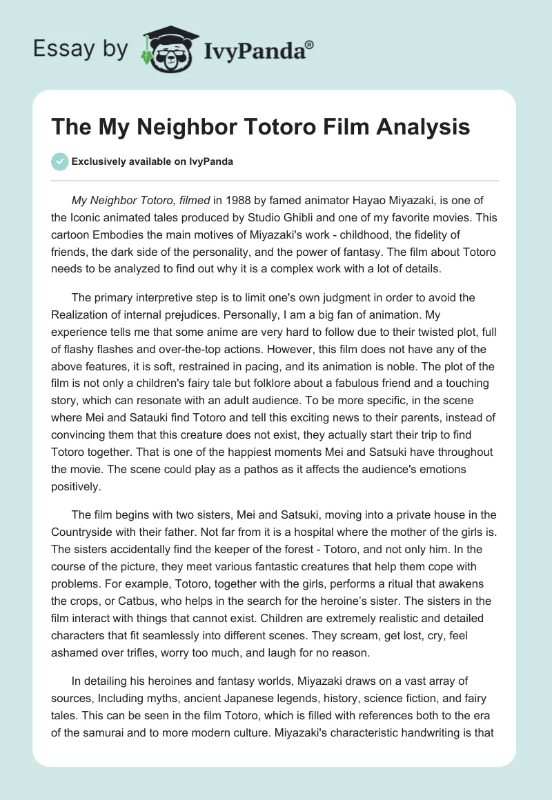 The "My Neighbor Totoro" Film Analysis. Page 1